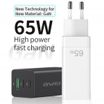    Awei 65W 2Type-C + 1USB  High Powered PD9