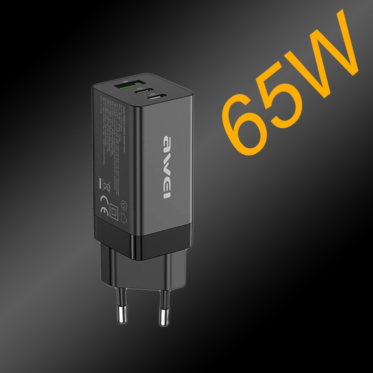 Зарядка для телефона Awei 65W 2Type-C + 1USB черный High Powered PD9