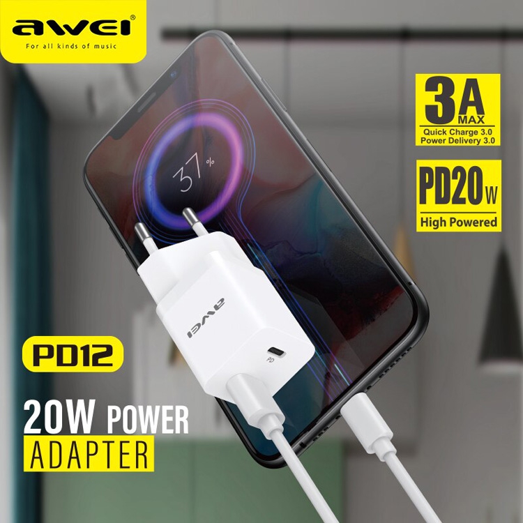    Awei 20W Type-C + USB    PD12